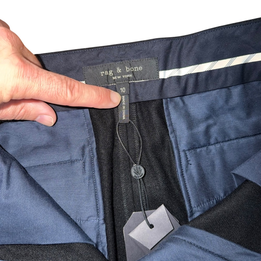 NWT Rag & Bone Clover Wool Pleated Trousers Pants 10 Black $425 - Picture 7 of 10